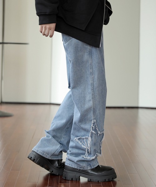 【セール】【FVLMEN】fringe star patch relax wide denim/フリンジ スター パッチ リラックス ワイド デニム（デニムパンツ）｜FVLMEN（フルメン）