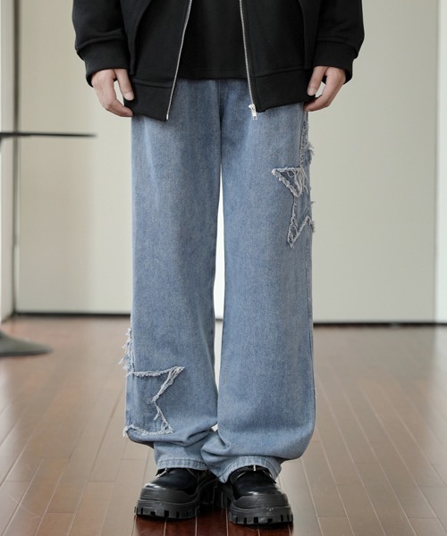 【セール】【FVLMEN】fringe star patch relax wide denim/フリンジ スター パッチ リラックス ワイド デニム（デニムパンツ）｜FVLMEN（フルメン）