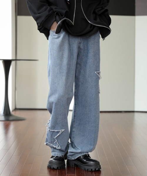 【セール】【FVLMEN】fringe star patch relax wide denim/フリンジ スター パッチ リラックス ワイド デニム（デニムパンツ）｜FVLMEN（フルメン）