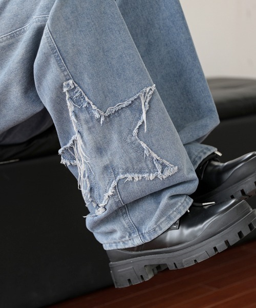 【セール】【FVLMEN】fringe star patch relax wide denim/フリンジ スター パッチ リラックス ワイド デニム（デニムパンツ）｜FVLMEN（フルメン）