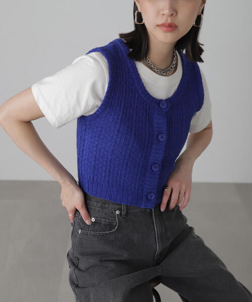 FREE'S MART（フリーズマート）の「◆ツィードライクニットベスト（ベスト・レディース・ブラック/ホワイト/ブルー・FREE）」の3枚目の写真