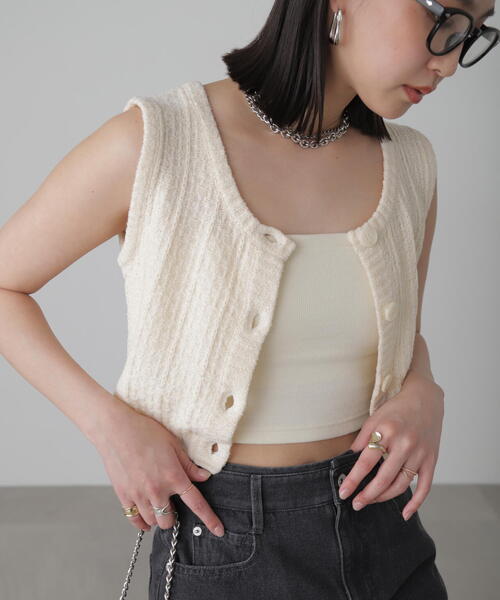 FREE'S MART（フリーズマート）の「◆ツィードライクニットベスト（ベスト・レディース・ブラック/ホワイト/ブルー・FREE）」の22枚目の写真