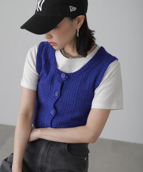 FREE'S MART（フリーズマート）の「◆ツィードライクニットベスト（ベスト・レディース・ブラック/ホワイト/ブルー・FREE）」の5枚目の写真