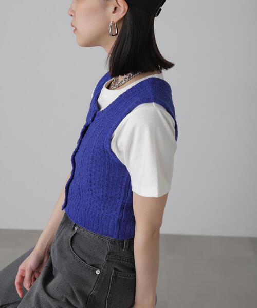 FREE'S MART（フリーズマート）の「◆ツィードライクニットベスト（ベスト・レディース・ブラック/ホワイト/ブルー・FREE）」の6枚目の写真