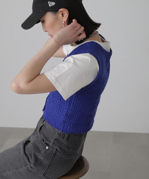 FREE'S MART（フリーズマート）の「◆ツィードライクニットベスト（ベスト・レディース・ブラック/ホワイト/ブルー・FREE）」の7枚目の写真