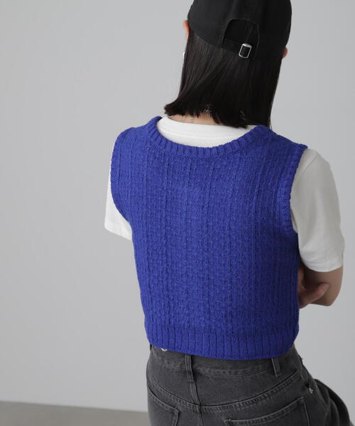FREE'S MART（フリーズマート）の「◆ツィードライクニットベスト（ベスト・レディース・ブラック/ホワイト/ブルー・FREE）」の8枚目の写真