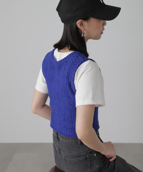 FREE'S MART（フリーズマート）の「◆ツィードライクニットベスト（ベスト・レディース・ブラック/ホワイト/ブルー・FREE）」の9枚目の写真