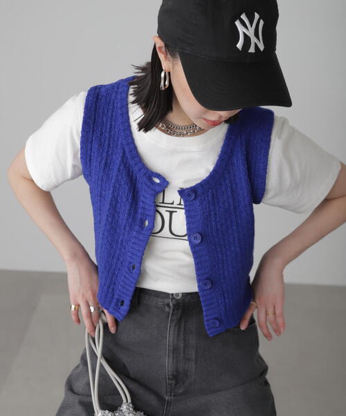 FREE'S MART（フリーズマート）の「◆ツィードライクニットベスト（ベスト・レディース・ブラック/ホワイト/ブルー・FREE）」の10枚目の写真