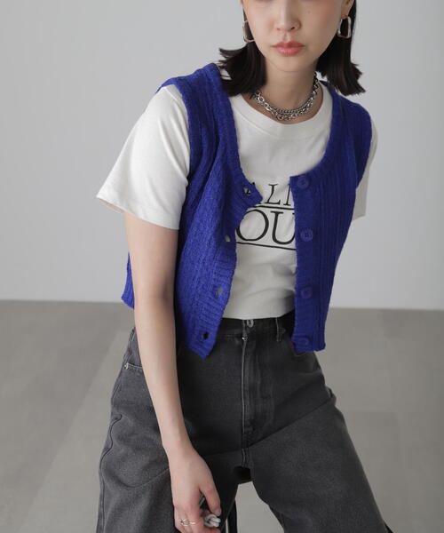 FREE'S MART（フリーズマート）の「◆ツィードライクニットベスト（ベスト・レディース・ブラック/ホワイト/ブルー・FREE）」の4枚目の写真