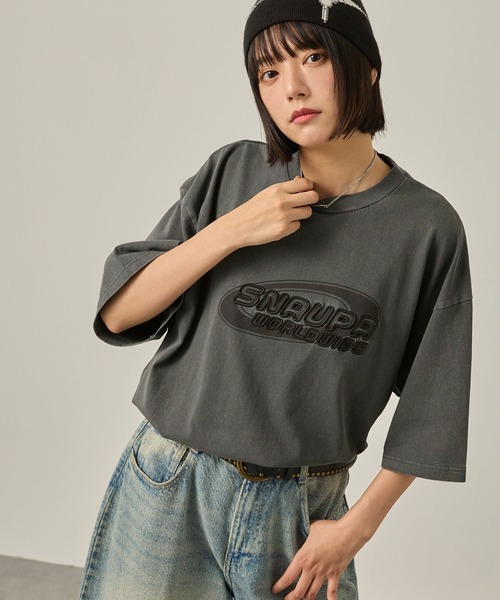 Snap club(スナップクラブ)の「【Snap club】ビッグシルエットヴィンテージ加工グラフィックTシャツ(Tシャツ/カットソー・レディース・ネイビー系/ブラック系2/ホワイト系3/ブラック/ホワイト系2/ホワイト/ピンク/グリーン系/ピンク系/ブラック系3/ネイビー/ブラック系/ブラック系4/ホワイト系4・M/L)」の7枚目の写真