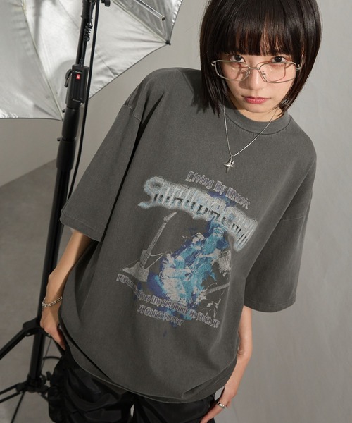 Snap club】ビッグシルエットヴィンテージ加工グラフィックTシャツ（T