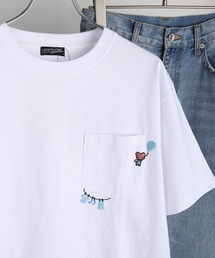 猫 アニマル 刺繍ポケット オーバーサイズ 半袖Tシャツ
