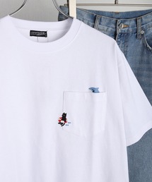 猫 アニマル 刺繍ポケット オーバーサイズ 半袖Tシャツ
