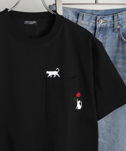 WESTSEA(ウエストシー)の「猫 アニマル 刺繍ポケット オーバーサイズ 半袖Tシャツ(Tシャツ/カットソー・メンズ・ホワイト/ネイビー/ブラック/ホワイト系その他6/ブラック系その他6/ホワイト系その他2/ブラック系その他7/ブラック系その他5/ブラック系その他4/ホワイト系その他5/ホワイト系その他3/ブラック系その他3/ホワイト系その他4/ブラック系その他2/ホワイト系その他7/ブラック系その他/ホワイト系その他・M/L)」の1枚目の写真