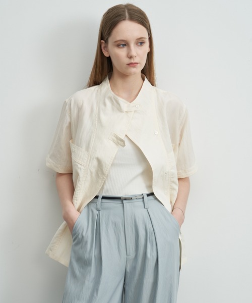 ELOOPS（イーループス）の「【ELOOPS】モックネックワッシャービッグポケットシャツ（シャツ/ブラウス・レディース・スモークピンク/アイボリー・S/M/L）」の7枚目の写真