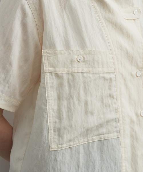 ブラウス シャツ 「ELOOPS」モックネックワッシャービッグポケットシャツ レディース メンズ ブラウス シャツ 「ELOOPS」モックネックワッシャービッグ
