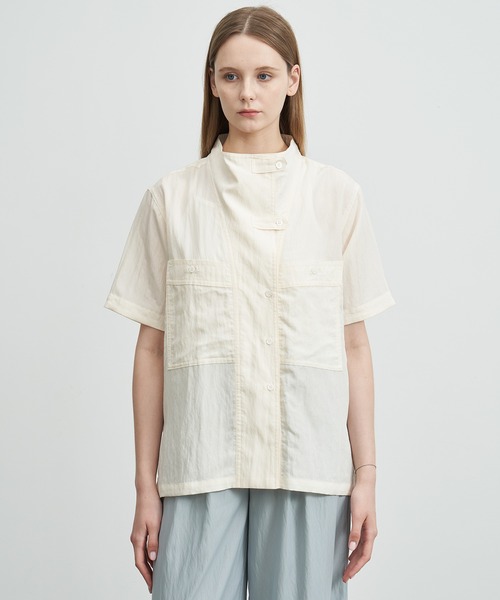 ELOOPS（イーループス）の「【ELOOPS】モックネックワッシャービッグポケットシャツ（シャツ/ブラウス・レディース・スモークピンク/アイボリー・S/M/L）」の5枚目の写真
