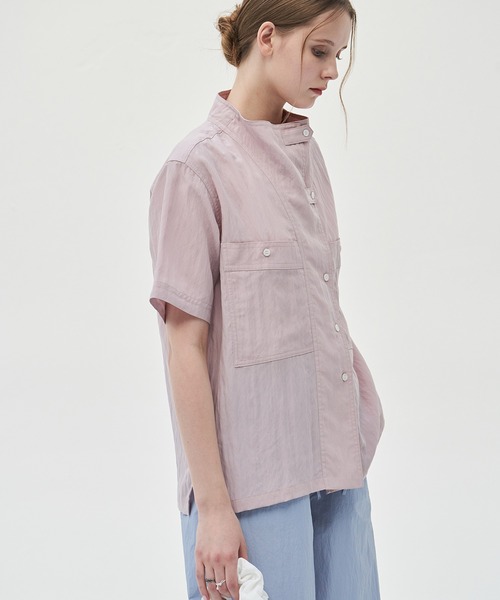 ELOOPS（イーループス）の「【ELOOPS】モックネックワッシャービッグポケットシャツ（シャツ/ブラウス・レディース・スモークピンク/アイボリー・S/M/L）」の18枚目の写真