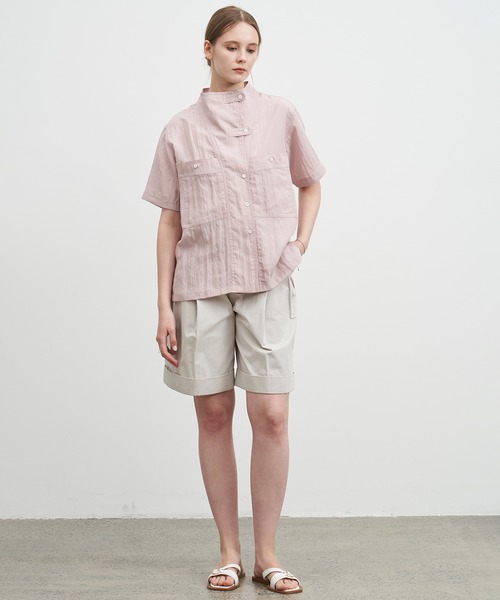 ELOOPS（イーループス）の「【ELOOPS】モックネックワッシャービッグポケットシャツ（シャツ/ブラウス・レディース・スモークピンク/アイボリー・S/M/L）」の21枚目の写真