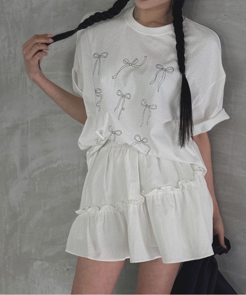 Vipoa（ヴィポア）の「ribbon design tee（Tシャツ/カットソー・レディース・ホワイト/ブラック・FREE）」の5枚目の写真
