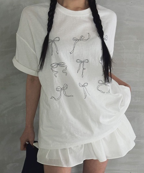Vipoa（ヴィポア）の「ribbon design tee（Tシャツ/カットソー・レディース・ホワイト/ブラック・FREE）」の7枚目の写真