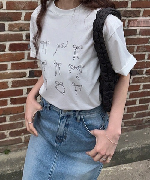 Vipoa（ヴィポア）の「ribbon design tee（Tシャツ/カットソー・レディース・ホワイト/ブラック・FREE）」の9枚目の写真