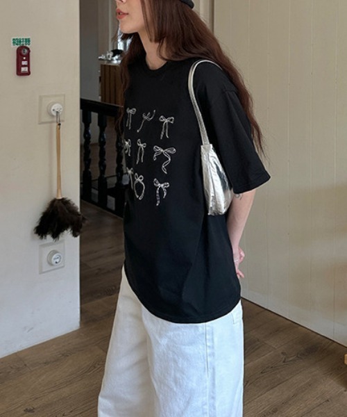 Vipoa（ヴィポア）の「ribbon design tee（Tシャツ/カットソー・レディース・ホワイト/ブラック・FREE）」の15枚目の写真