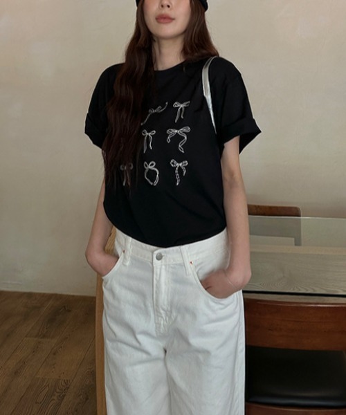 Vipoa（ヴィポア）の「ribbon design tee（Tシャツ/カットソー・レディース・ホワイト/ブラック・FREE）」の14枚目の写真