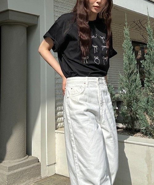 Vipoa（ヴィポア）の「ribbon design tee（Tシャツ/カットソー・レディース・ホワイト/ブラック・FREE）」の13枚目の写真
