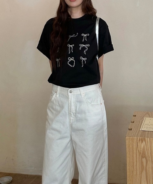 Vipoa（ヴィポア）の「ribbon design tee（Tシャツ/カットソー・レディース・ホワイト/ブラック・FREE）」の12枚目の写真