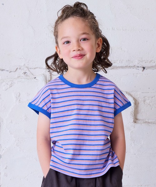 BIG FIELD（ビッグフィールド）の「ボーダーリンガーTシャツ（80～150cm）（Tシャツ/カットソー・キッズ・ラベンダー/グリーン/オフホワイト・80/90/95/100/110/120/130/140/150）」の3枚目の写真