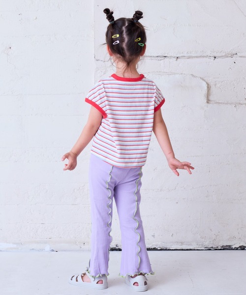 BIG FIELD（ビッグフィールド）の「ボーダーリンガーTシャツ（80～150cm）（Tシャツ/カットソー・キッズ・ラベンダー/グリーン/オフホワイト・80/90/95/100/110/120/130/140/150）」の12枚目の写真