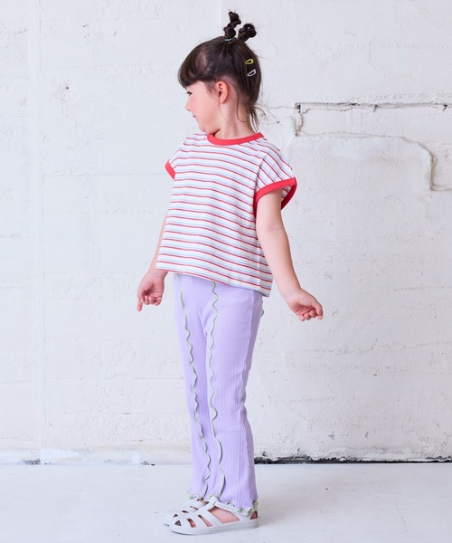 BIG FIELD（ビッグフィールド）の「ボーダーリンガーTシャツ（80～150cm）（Tシャツ/カットソー・キッズ・ラベンダー/グリーン/オフホワイト・80/90/95/100/110/120/130/140/150）」の9枚目の写真