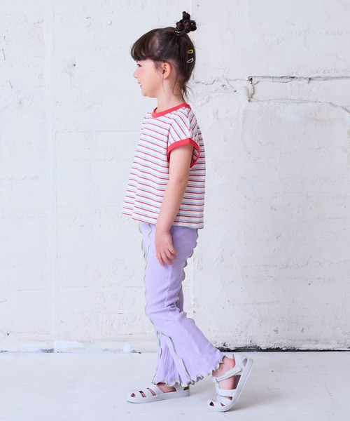 BIG FIELD（ビッグフィールド）の「ボーダーリンガーTシャツ（80～150cm）（Tシャツ/カットソー・キッズ・ラベンダー/グリーン/オフホワイト・80/90/95/100/110/120/130/140/150）」の11枚目の写真