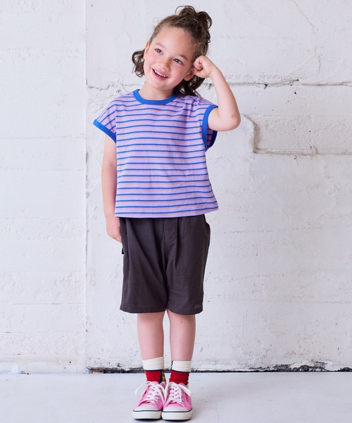 BIG FIELD（ビッグフィールド）の「ボーダーリンガーTシャツ（80～150cm）（Tシャツ/カットソー・キッズ・ラベンダー/グリーン/オフホワイト・80/90/95/100/110/120/130/140/150）」の16枚目の写真