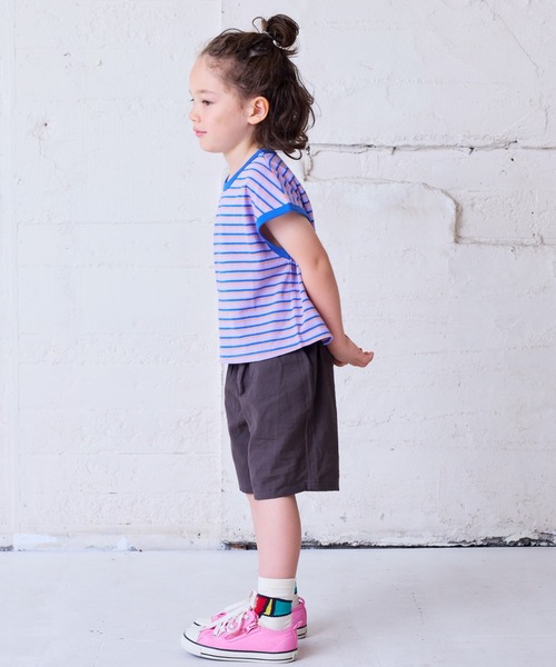 BIG FIELD（ビッグフィールド）の「ボーダーリンガーTシャツ（80～150cm）（Tシャツ/カットソー・キッズ・ラベンダー/グリーン/オフホワイト・80/90/95/100/110/120/130/140/150）」の18枚目の写真