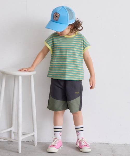 BIG FIELD（ビッグフィールド）の「ボーダーリンガーTシャツ（80～150cm）（Tシャツ/カットソー・キッズ・ラベンダー/グリーン/オフホワイト・80/90/95/100/110/120/130/140/150）」の22枚目の写真