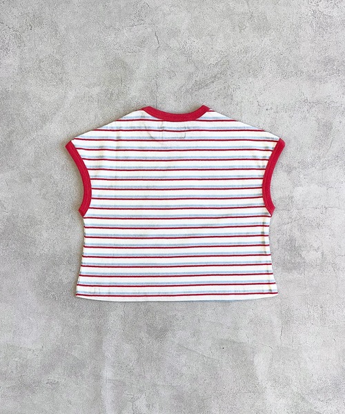 BIG FIELD（ビッグフィールド）の「ボーダーリンガーTシャツ（80～150cm）（Tシャツ/カットソー・キッズ・ラベンダー/グリーン/オフホワイト・80/90/95/100/110/120/130/140/150）」の7枚目の写真