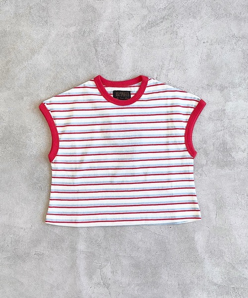 BIG FIELD（ビッグフィールド）の「ボーダーリンガーTシャツ（80～150cm）（Tシャツ/カットソー・キッズ・ラベンダー/グリーン/オフホワイト・80/90/95/100/110/120/130/140/150）」の6枚目の写真