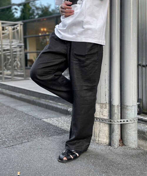 45R インディゴコットンリネンハケ目ワイドPANTS 0 ネイビー 45R インディゴコットンリネンハケ目ワイドPANTS 0 ネイビー 45R