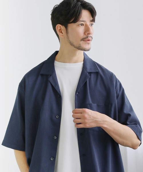 スティーブハーヴィー 半袖リネンシャツ 開襟シャツ サイドスリット ブラック セール】oversize stitching shirt/オーバーサイズ ステッチング