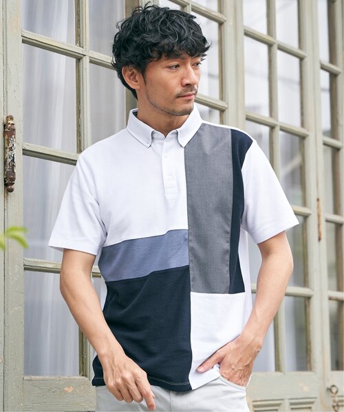 ikka（イッカ）の「ブロックス鹿の子切り替えポロシャツ（ポロシャツ・メンズ・ネイビー/ブルー/ホワイト/グリーン・S/M/L/XL）」の5枚目の写真