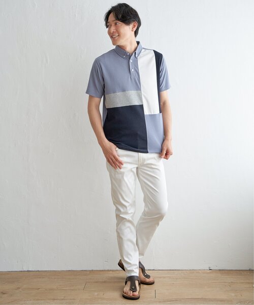 ikka（イッカ）の「ブロックス鹿の子切り替えポロシャツ（ポロシャツ・メンズ・ネイビー/ブルー/ホワイト/グリーン・S/M/L/XL）」の17枚目の写真