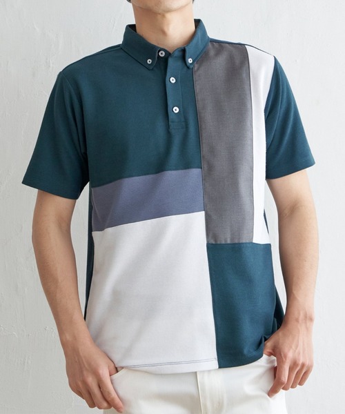 ikka（イッカ）の「ブロックス鹿の子切り替えポロシャツ（ポロシャツ・メンズ・ネイビー/ブルー/ホワイト/グリーン・S/M/L/XL）」の2枚目の写真