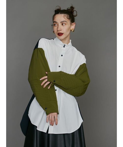 UN3D.　パデッドスリーブシャツ　ホワイト　アンスリード　長袖　ブラウス　36 UN3D. パデッドスリーブシャツ ホワイト アンスリード 長袖