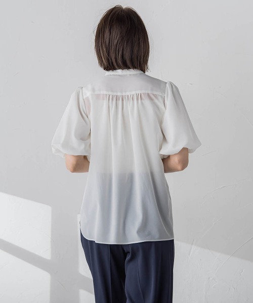 Viaggio Blu(ビアッジョブルー)の「ストレッチデシンブラウス≪洗濯機で洗える≫(シャツ/ブラウス・レディース・ホワイト/ブラック/ブルー系その他・S/M)」の6枚目の写真