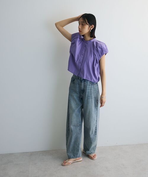 アン吉グリーンつまみタック襟変形シャツ antiqua アート柄 開襟シャツ シャツ メンズ トップス 半袖 柄