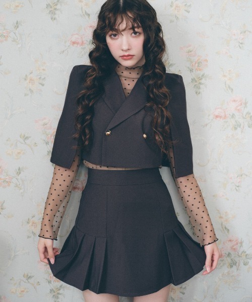 REDYAZEL（レディアゼル）の「【セットアップ可能】ケープ風ショートジャケット（テーラードジャケット・レディース・ベージュ/サックスブルー/グレー・FREE）」の2枚目の写真