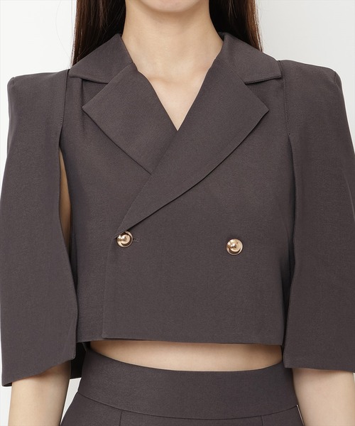 REDYAZEL（レディアゼル）の「【セットアップ可能】ケープ風ショートジャケット（テーラードジャケット・レディース・ベージュ/サックスブルー/グレー・FREE）」の14枚目の写真