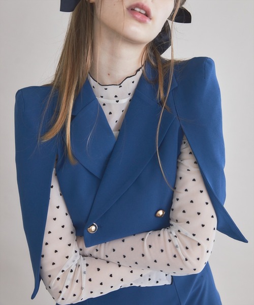 REDYAZEL（レディアゼル）の「【セットアップ可能】ケープ風ショートジャケット（テーラードジャケット・レディース・ベージュ/サックスブルー/グレー・FREE）」の19枚目の写真